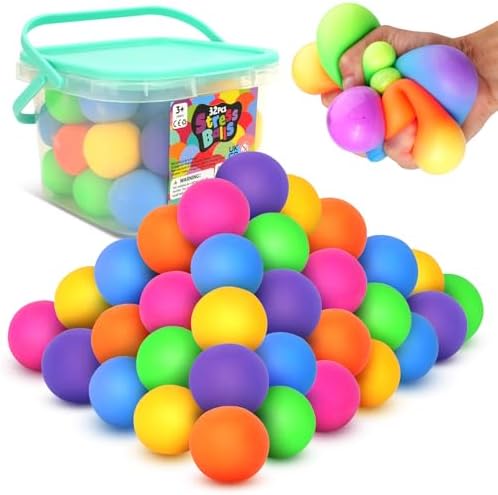 KLT Stress Balls Bulk for Kids and Adults: 32 Pack Mini Squishy Ball for Anxiety Relief - Color Changing Sensory Fidget Toy for Autism Kids Calming, Easter Basket Stuffers Small Prizes (1.8")