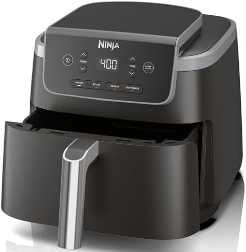 Ninja Air Fryer Pro 4-in-1 with 5 QT Capacity, Air Fry, Roast, Reheat, Dehydrate, Air Crisp Technology with 400F, crispy results in just minutes, Nonstick Basket & Crisper Plate, Grey, AF141 (Renewed)