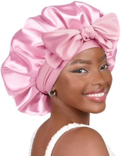 YANIBEST Silk Bonnet for Sleeping Women Satin Bonnet Double Layer Satin Lined Hair Bonnet with Tie Band Curly Hair