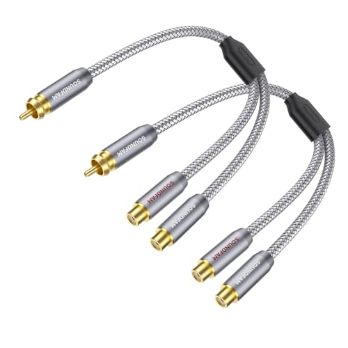 2-Pack RCA Y Splitter 1 Male to 2 Female Gold-Plated Plug RCA Splitter Stereo Y Adapter for Subwoofer, TV, CD Player, Home Theater-Grey(1Feet/30cm)