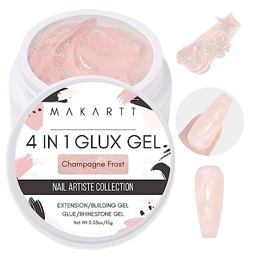 Makartt Solid Gel Builder: 15ML Non-sticky to Hands, Light Orange Shimmers Color for Extension 3d Sculpting Nail Art, Hard Gels Molding for Nails UV/LED Lamp Required Champagne Frost