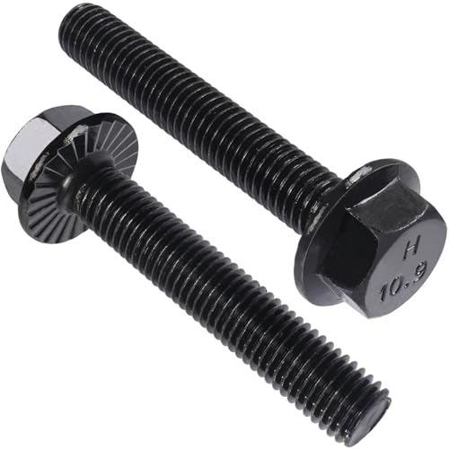 M8-1.25 x 50mm Flanged Hex Head Bolts,External Flange Hex Drive Screws,Class 10.9 Black Zinc Plated,Alloy Steel,Full Coarse Thread,Pump,Fix Car,DIY Project(15Pcs)