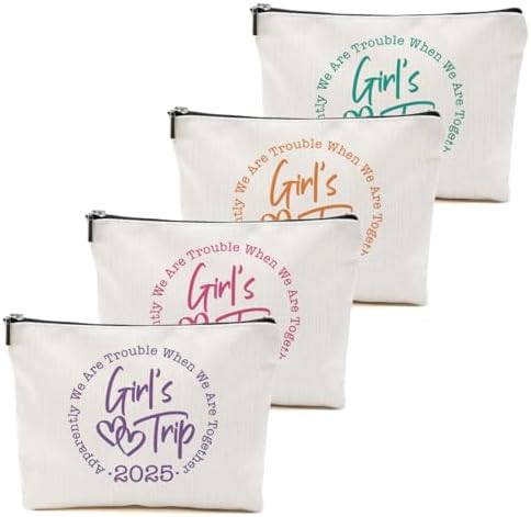 4 Pcs Girls Trip Gifts Favors, Girls Weekend Gifts Makeup Bag, Bestie Gifts Weekend Bag Toiletry Bag with Liner, Vacation Cosmetic Bag, Friendship Gifts for Women Best Friend Sister, Graduation Gifts