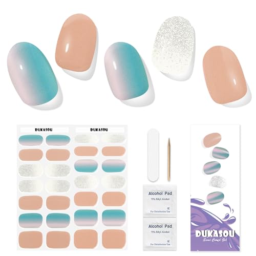 Semi Cured Gel Nail Strips, 28 pcs Sky Mirror Gel Nail Strips UV Need, Long Lasting Gel Nail Stickers Full Nail Wraps for Women Girls Kids DIY DIY Decoration Birthday Party Gift
