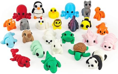 Easter Basket Stuffers 25 pcs Mini 3D Printed Animal Figurines Set: Articulated, Flexible, and Exquisitely Cute Fidget Toys for Play and Display, Gift for her him, for Boys and Gilrs
