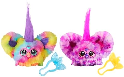Furby Furblets 2-Pack, Mini Friends Ray-Vee & Hip-Bop, 45+ Sounds Each, Music & Furbish Phrases, Electronic Plush Toys, Rainbow & Pink/Purple, Ages 6+