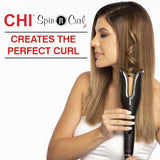 CHI Spin N Curl in Onyx Black. Ideal for Shoulder-Length Hair between 6-16” inches.