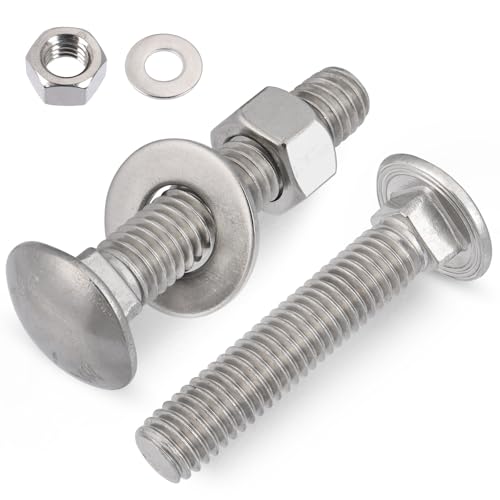 5/16-18 x 2" Carriage Bolts Screws 12 Sets, 304 Stainless Steel 18-8, Round Head Square Neck, Carriage Bolts and Nuts Kit, with Flat Washers