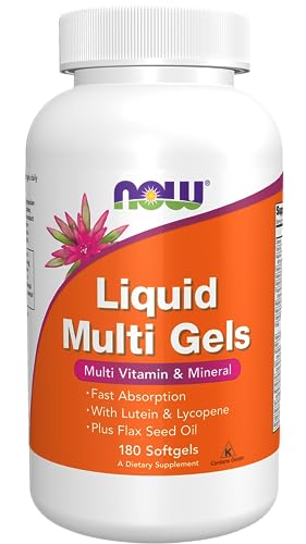 NOW Supplements, Liquid Multi Gels with Lutein and Lycopene, plus Flax Seed Oil, 180 Softgels