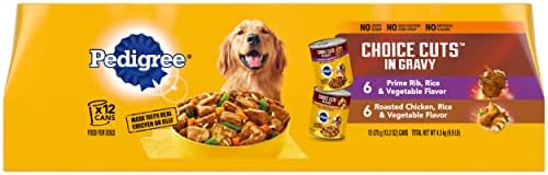 PEDIGREE CHOICE CUTS IN GRAVY Adult Canned Soft Wet Dog Food Variety Pack, Prime Rib, Rice & Vegetable Flavor and Roasted Chicken, 13.2 oz. Cans (Pack of 12)