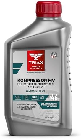 TRIAX Kompressor MV 46 / SAE 20 - Full Synthetic, Multi-Vis Air Compressor Oil - Commercial Grade - for Rotary, Vane, Screw, and Reciprocal - High Temp, 20,000 Hour Life, Non-Detergent (1 Quart)