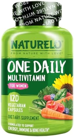 NATURELO One Daily Multivitamin for Women - Energy Support - Whole Food Supplement to Nourish Hair, Skin, Nails - Non-GMO - No Soy - Gluten Free - 120 Capsules - 4 Month Supply
