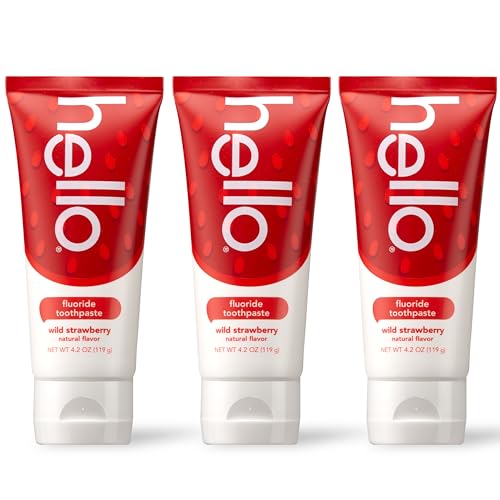 hello Wild Strawberry Kids Toothpaste with Fluoride, Strawberry Toothpaste for Kids, Safe for Ages 2 and Up, Helps Prevent Cavities, Strengthen Enamel, and Polishes Teeth, ADA Approved, 3 Pack, 4.2 Oz