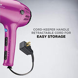 Conair Hair Dryer with Retractable Cord, 1875W Cord-Keeper Blow Dryer,Pink