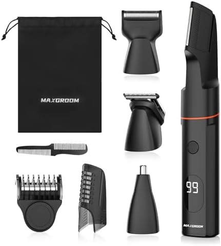 Manscape Body Hair Trimmer for Men, All-in-One Waterproof Pubic Groin & Ball Trimmer Shaver for Men with LED Display, Adjustable Guide Comb, USB Rechargeable, No Nicks