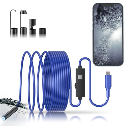 Endoscope Camera with Light, 1920P HD Bore Scope Borescope with 8 Lights, Waterproof 16.4FT Semi-Rigid Cord for Pipe Inspection, Industrial Endoscope for Phones(Blue)