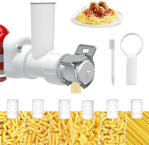 Pasta Maker Attachment for Kitchenaid Stand Mixer with 6 Different Shapes of Pasta Outlet, Durable Kitchenaid Accessories and Attachments, Dishwasher Safe