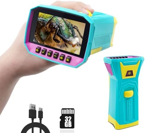 Kids Digital Microscope, 3 inch IPS Screen, 800X Magnification, Lightweight & Portable, 32GB Inlcuded, Handheld