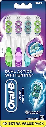 Oral-B Advantage Vivid Dual Action Whitening Toothbrushes, Soft, Tooth Brush Pack of 4 Count, Tooth Brushes (Packaging and Product Color May Vary)