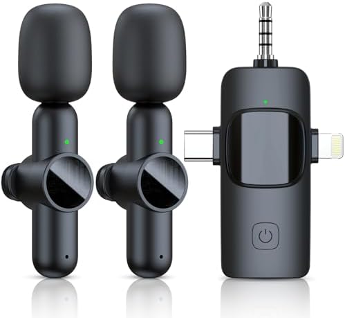 3 in 1 Wireless Lavalier Microphone for iPhone/Android Phone/Camera, RICCHI USB C & Lightning Mini Microphone, Type C Microphone Clip on Lapel Mic for Video Recording, Interview, TikTok, Vlog