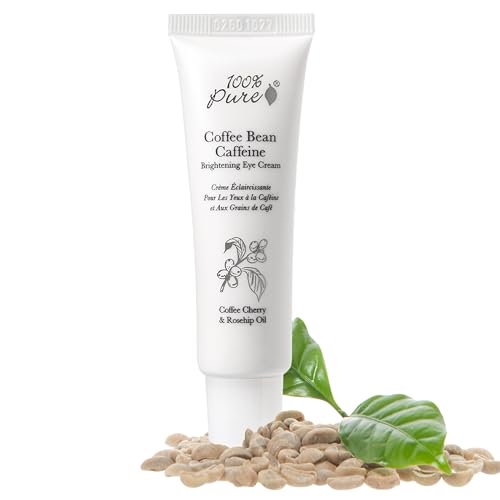 100% PURE Coffee Bean Caffeine Eye Cream Refresh & Hydrate Under Eye Treatment Reduce Puffiness, Dark Circles, Wrinkles with Green Tea, Rose Hip, Vitamin E - Youthful Vibrant Eyes - Vegan - 1 oz