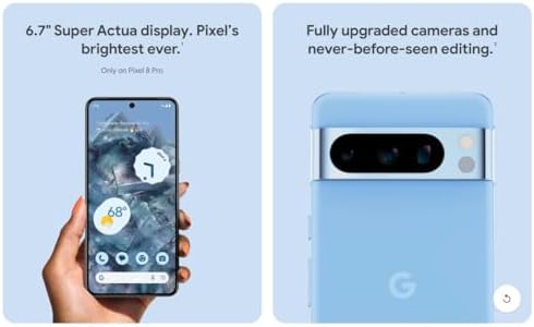 Google Pixel 8 Pro - Verizon Unlocked Android Smartphone with Telephoto Lens and Super Actua Display - 24-Hour Battery - Obsidian - 128GB (Renewed)