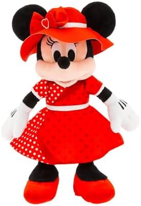 Disney Store Official Minnie Mouse Valentine's Day Plush - Disney Stuffed Animal with Heart Print, Satin Dress & Bonnet, Matches Mickey Valentine Plush Sold Separately