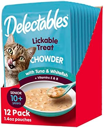 Hartz Delectables Chowder Lickable Wet Cat Treats for Senior Cats, Tuna & Whitefish, 1.4 Ounce (Pack of 12)(Packaging May Vary )