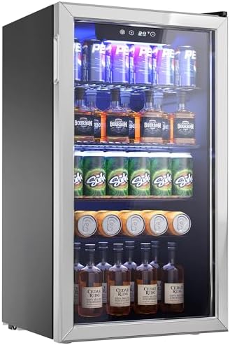Beverage Refrigerator Cooler - 126 Can Mini Fridge with Glass Door for Soda Beer or Wine, Beverage Cooler for Home, Office, Bar with Adjustable Removable Shelves, Silver