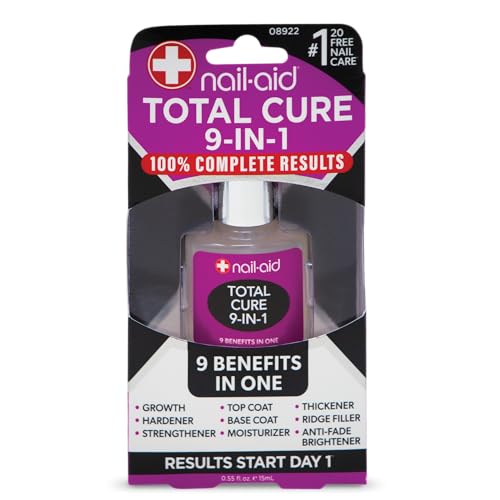 Nail-Aid Total Cure 9 in 1 Nail Treatment - Strengthen, Smooth, & Brighten Brittle Nails - Clear, 0.51 Fl Oz