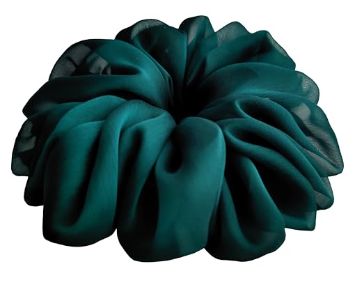 38 Colors Available, Big Scrunchies for Hair, Soft Cheer Chiffon large Ponytail Holder, Cute Birthday Gift for Women Girl Teen, Holiday Accessory (Peacock Blue)