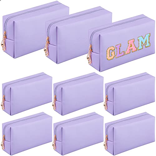 Sanwuta 9 Pcs Preppy Makeup Bag PU Leather Cosmetic Bag Makeup Pouch Plain Waterproof Toiletry Organizers for Traveling Preppy Travel Purse(Purple)