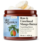 Sky Organics Mango Butter for Body & Face, 100% Raw and Unrefined Nourishing Butter for Light, Daily Hydration and Promotes Soft, Smooth, Heathy-Looking Skin, Suitable for Normal to Dry Skin, 16 Oz.