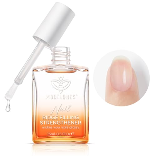 modelones Nail Strengthener, Ridge Filler for Nails, Clear Nail Polish for Thin, Weak & Damaged Nails, Nail Hardener for Nail Protection, Crystal Clear, 15ml