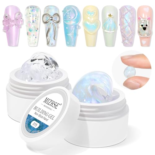 MIZHSE Non-Sticky Solid Builder Gel, Aurora Blue Clear Hard Gel for Nails, Sculpting Gel 3D Gel Nail Art Mermaid Pearl Building Gel Carving Gel Modeling Gel Nail Extension Nail Art Salon Home DIY