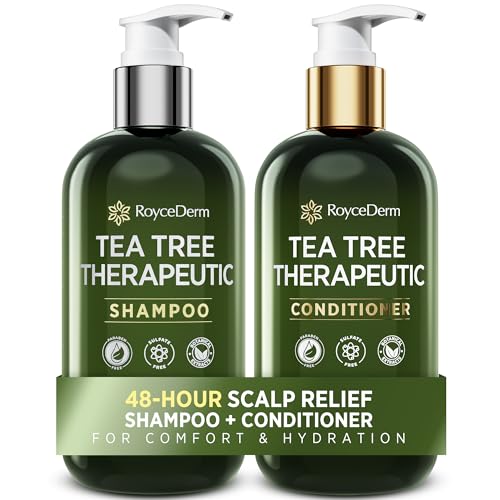 Roycederm Tea Tree Antifungal Shampoo and Conditioner: Complete Scalp Care Solution for Folliculitis, Dry, Itchy, and Flaky Scalp - Infused with Tea Tree Oil, Paraben & Sulfate Free