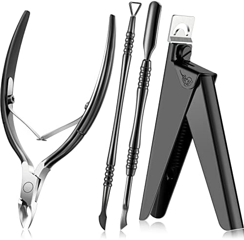 Mudder Acrylic Nail Clippers Kit False Nails Tips Cutter Professional Cuticle Trimmer Nipper Cutter Pusher Remover Stainless Steel Rainbow Manicure Pedicure Tools Set for Salon Home Nail Art(Black)