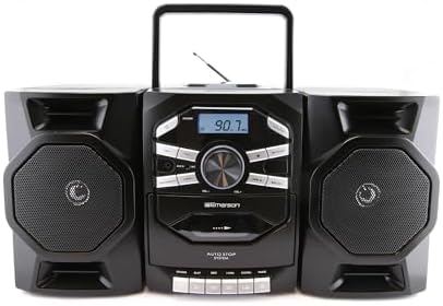 Emerson Portable CD Player Boombox with Cassette Player, Tape Recorder, AM/FM Radio, AUX Input, Detachable Speakers, AC/DC & Battery Operated – Stereo System for Home, Travel, Indoor & Outdoor Use