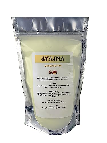 Yajna Organic Raw Mango Butter 100% Pure,Natural & Unrefined| Skin Moisturizer For Face, Body & Hair| 8 OZ/230 GM Ivory/White Grade A | DIY Creams, Balms, Lotions, Soaps| Softens Dry & Tough Skin