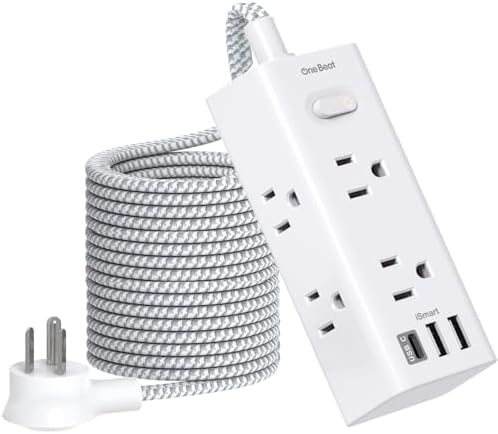 20 Ft Power Strip Surge Protector, Extension Cord with 6 Widely Outlets 3 USB Ports (1 USB C), 3-Side Outlet Extender Strip, Flat Plug, Wall Mount Small Power Strip for Travel Home Office College Dorm