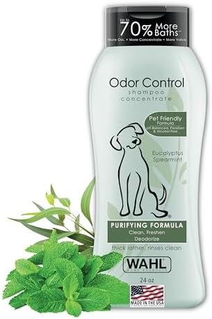 Wahl USA Odor Control Shampoo for Dogs & Pets - Eucalyptus & Spearmint Animal Deodorizer for Cleaning & Freshening – 24 Oz - Model 820003A