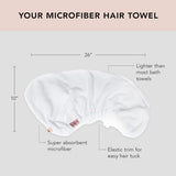 Kitsch Microfiber Hair Towel Wrap - Quick Dry Curly Hair Wraps for Women Wet Hair | Microfiber Towel for Hair | Hair Drying Towel Wrap | Hair Towels for Women | Hair Turban for Wet Hair (White)