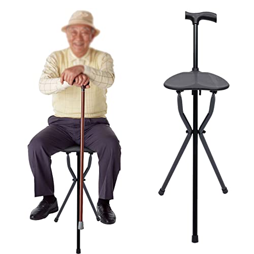 250lb Load Tripod Cane Chair,0.6lb Lightweight Elderly Crutches,Aluminum Crutches Chair,Foldable Tripod Chair Seat Stool for Elderly,Rubber Foot Pad Anti-Slip,Collapse Elderly Cane
