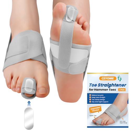 Hammer Toe Straightener for Women and Men - 1 Pcs Adjustable Toe Corrector for Curled Toes, Broken Support, Bunion Pain Relief - Includes 1 Compression Wrap, 1 Toe Splint & 1 Heel Strap