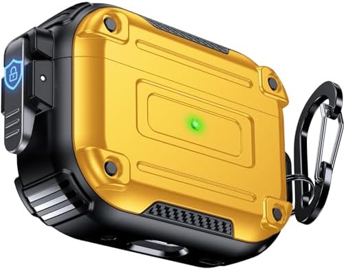 Armour Lock for AirPods Pro 2nd Generation Case with Secure Lock & Keychain, Compatible with MagSafe [360° Heavy Duty Protective] AirPods Pro Case 2nd/1st Hard Protective Locking Cover Yellow