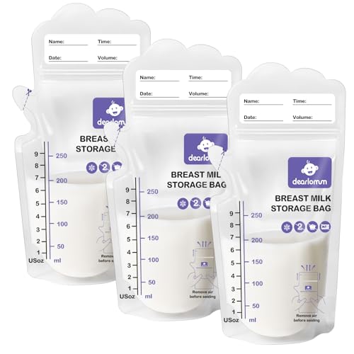 dearlomum BPA-Free Breastmilk Storage Bags - 120 Pcs, 9 Ounce, Self-Standing with Pour Spout, Space-Saving Flat Profile, Ideal for Convenient Breastfeeding and Milk Storage, Refrigeration & Freezing