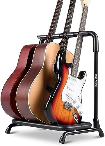 CAHAYA Multi Guitar Rack: 3 Holder Stand, Universal Guitar Display Rack With Thick Rubber Padding for Classical, Acoustic and Electric Guitars & Bass CY0344