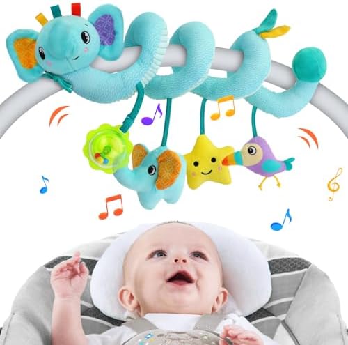Spiral Car Seat Activity Toy, Stroller Arch Toy, Baby Crib Toys Hanging for Infant Boy Girl Ages 0-12 Months, Newborn Sensory Toy with Rattle, Squeaky, Ringing Bell for Bassinet, Stroller, Crib