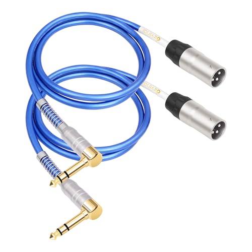 Devinal Silver-Plated+OFC, Right-Angle 1/4 inch to XLR Cable, Hi-Fi Grade Balanced 6.35mm Quarter inch TRS to XLR Male Interconnect Cord for Speakers, Mixer, 20 AWG, 3.3 FT, 2 pcs