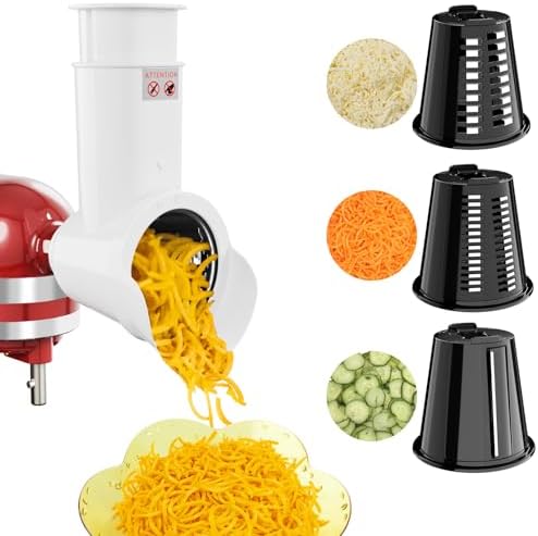 Slicer Shredder Attachment for Kitchen Aid Stand Mixer, Cheese Grater Attachment for Kitchen Aid Stand Mixer, Salad Maker Accessory for Kitchenaid, Vegetable Slicer Accessories with 3 Blades